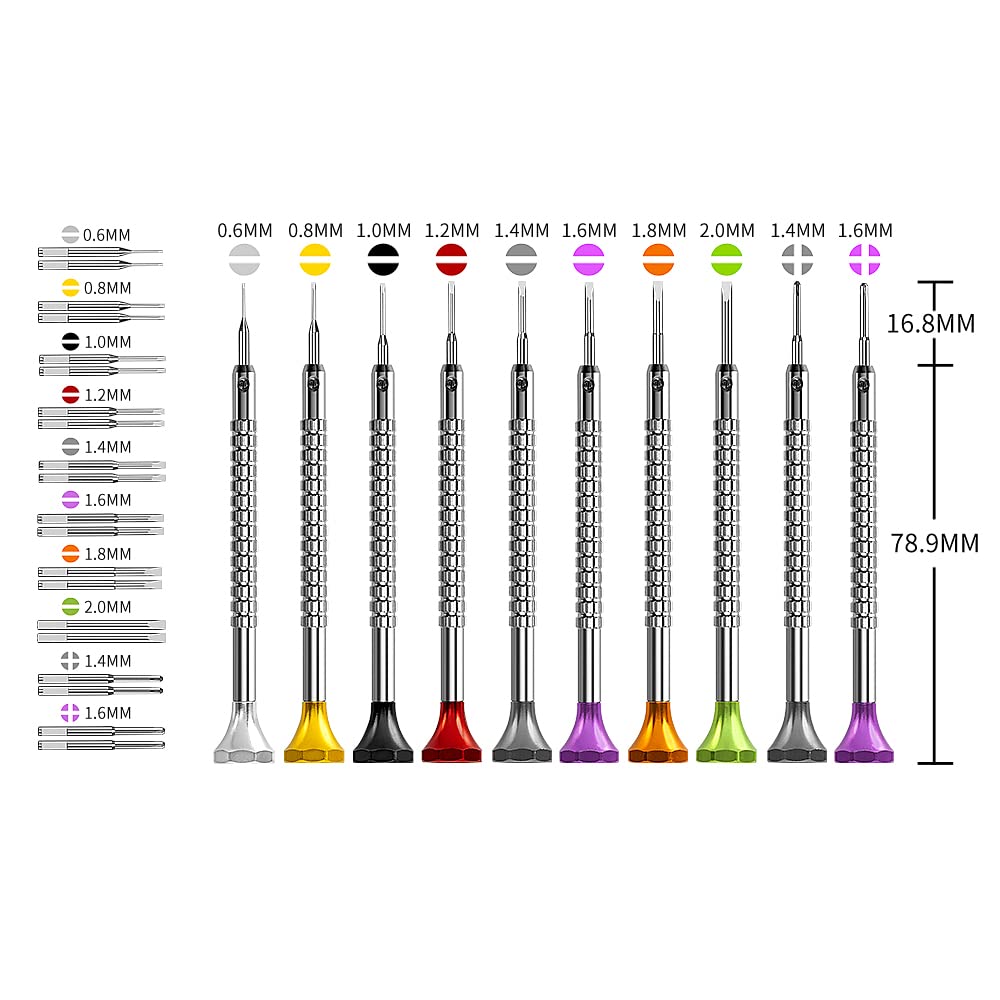 10 pcs Precision Slotted And Phillips Watch Screwdriver Set Different Sizes With 20 Extra Replace Blades Watchmaker Screwdriver Set for Watch,Jewelry,Eyeglass