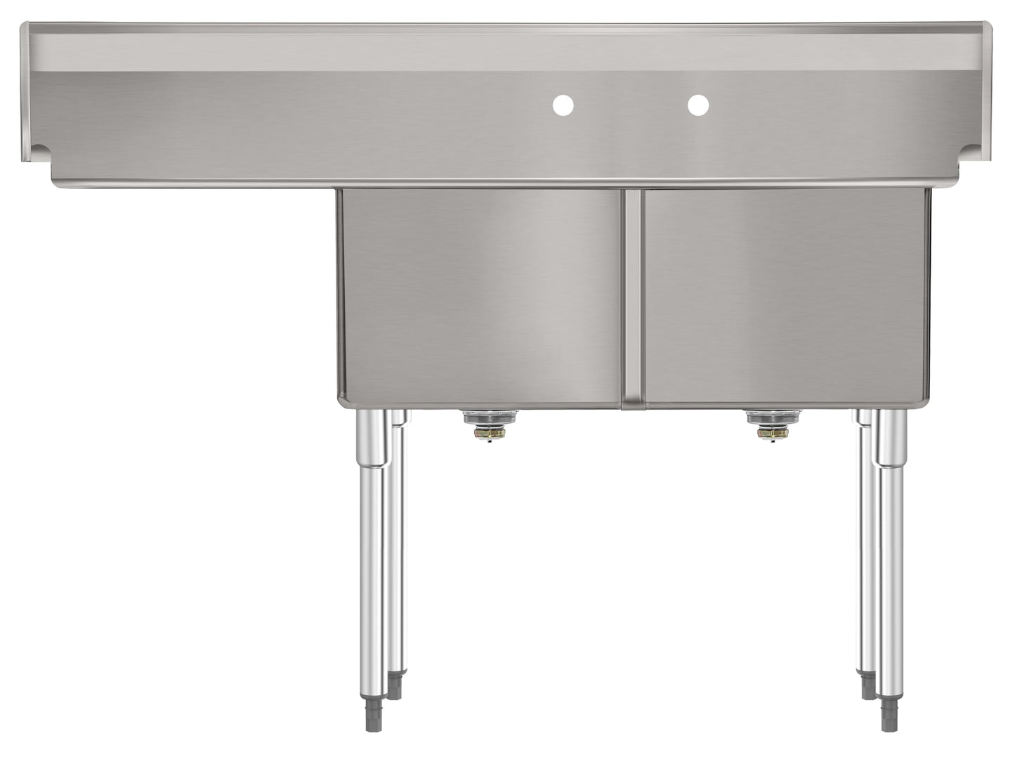 KoolMore 57 in. 18-Gauge 2-Compartment Commercial Sink with Backsplash and 18 in. Right Drainboard, Bowl Dimensions 18"x18"x14" in Stainless-Steel (KM-SB181814-18R3)