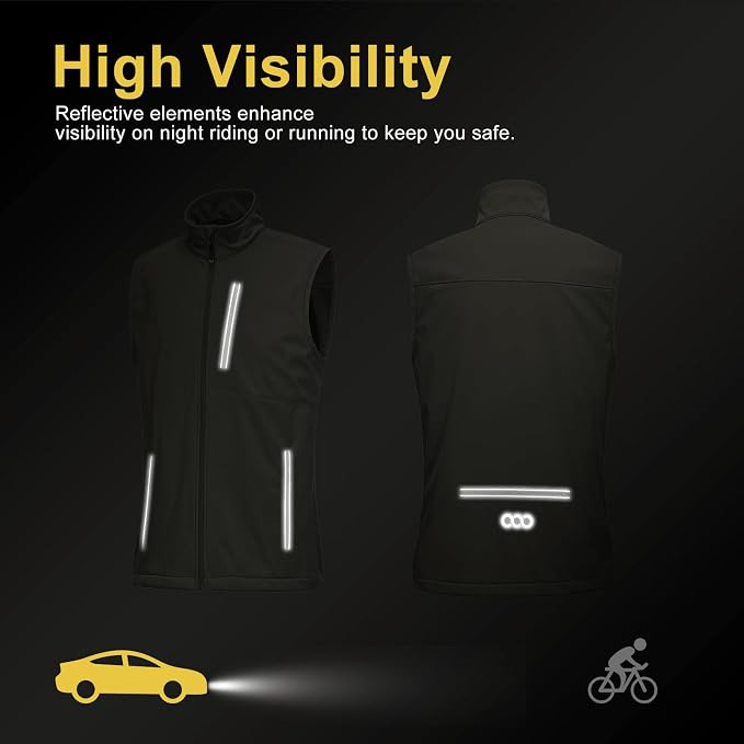 33,000ft Men's Windproof Lightweight Golf Vest Outerwear with Pockets, Softshell Sleeveless Jacket for Running Hiking Sports