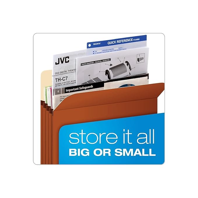 Pendaflex Expanding File Pockets, Letter Size, 5.25" Expansion, Reinforced with DuPont™ Tyvek® Material, Letter Size, Redrope, 10 Per Box (1534G-OX)
