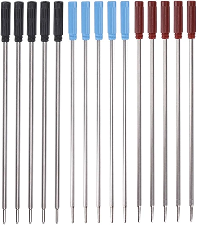 0.7 mm Ballpoint Ink Twist Pen Refills, 15 Pcs Medium Point Metal Smooth Writing Replaceable Ink Refill, Stationery Compatible for Cross Ballpoint Replacement (4.6in M) (Black+Red+Blue, 15)
