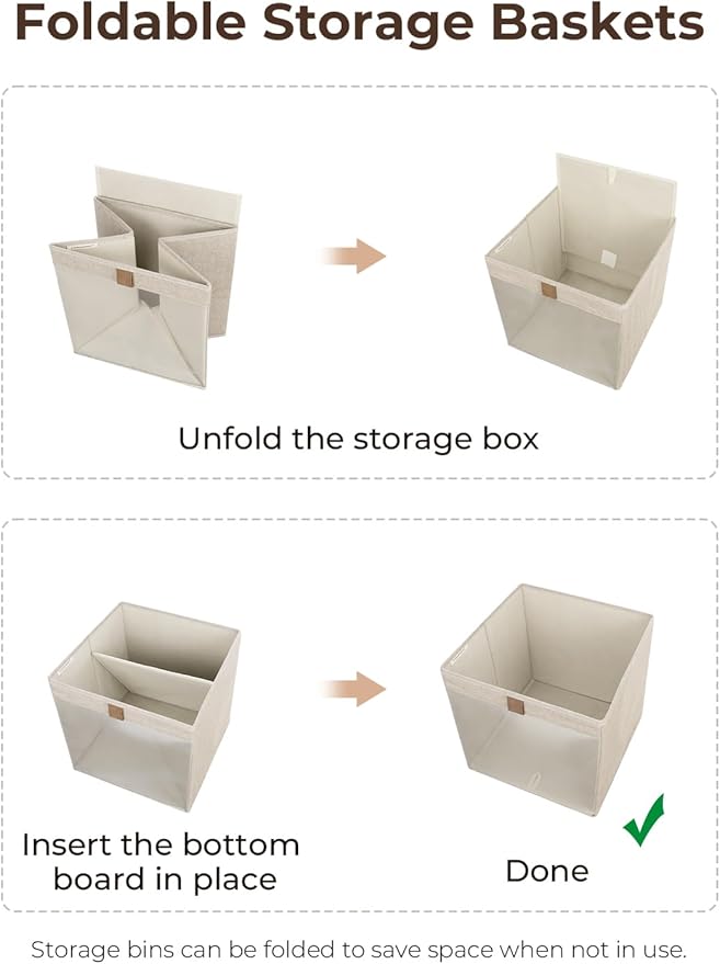 StorageWorks 11x11 Storage Cubes, Closet Storage Bins with Clear Window, Fabric Organizer for Clothes, Collapsible Storage Baskets with PU Handles, Brown and Beige, 3-Pack