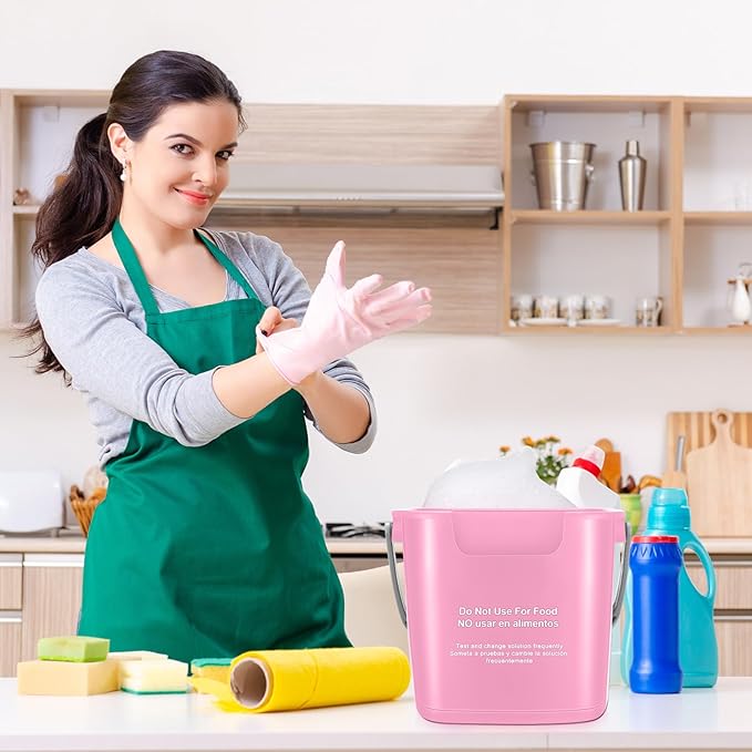 Roshtia 6 Pcs 3 Quart Cleaning Bucket Small Sanitizing Square Bucket Detergent Pail for Home Commercial Restaurant Kitchen Office School (Pink)