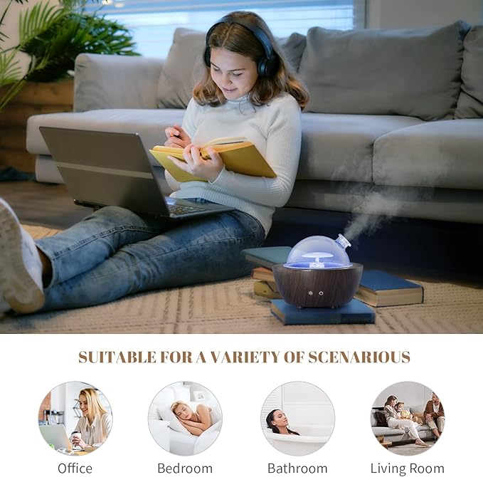 Glass Essential Oil Diffusers ,280ml Aromatherapy Diffuser for Essential Oils Large Room, BPA-Free Cool Mist Humidifier with 7 Colors Lights Auto Off for for Office, Home, Yoga, Spa