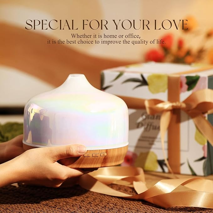 Porseme 500ml Glass Essential Oil Diffuser Aromatherapy Ultrasonic Cool Mist Humidifier 15-21 Running Hours Waterless Auto-Off Air Diffusers for Sleeping Yoga Office Working Spa and Rest (White Jade)