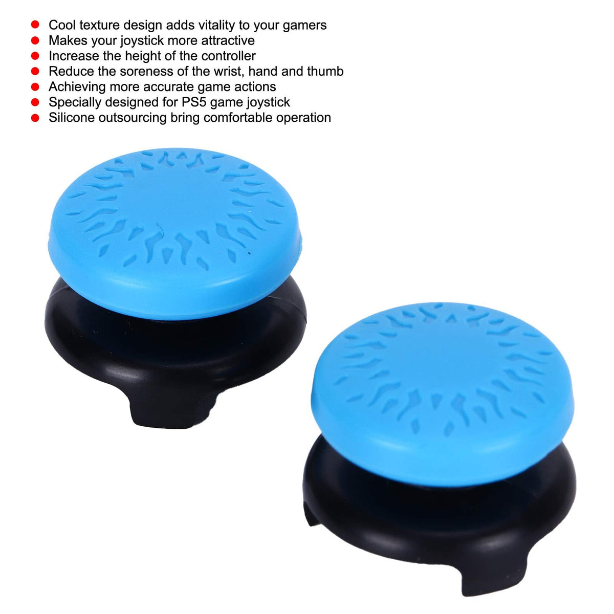ASHATA 2Pcs Thumbstick Extender for PS5 3D Texture Thumb Grip Stick Joystick Thumbstick for 5 Controller (Blue)