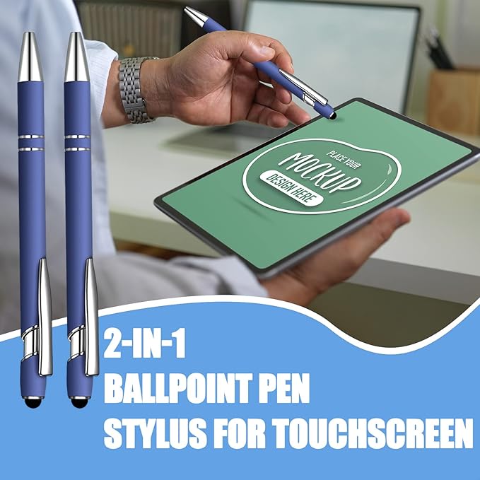 12 Pcs Blue Ink Ballpoint Pen with Stylus Tip, 1.0 mm Metal Pen Stylus Pen for Touch Screens, 2 in 1 Thank You Pen Gift for Friends, Colleagues, Coworker, Office, Family(Blue Black)