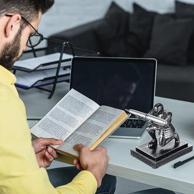 Spakon Knight Pen Holder with 2 Pens Resin Desk Organizers and Accessories Funny Executive Pen Stand Fancy Cool Office Gadgets Cool Desk Decorations for Men Home Supplies(Classic,Iron)