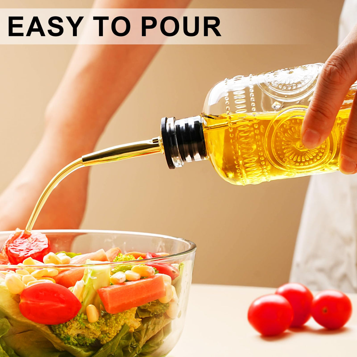 gegewawa Olive Oil Dispenser Bottle for Kitchen with Metal Spout, Glass Oil Bottles 7OZ, Elegant Glass Cooking Dispenser for Kitchen