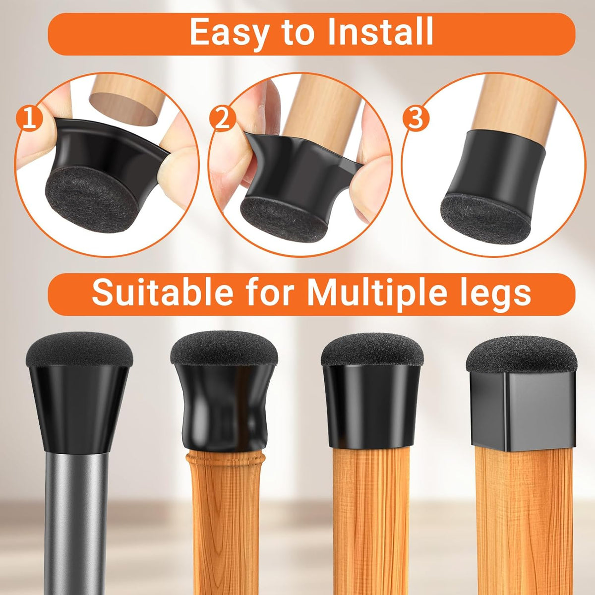 Chair Leg Floor Protectors Extra Small 24 Pcs,Silicone Chair Leg Protectors for Hardwood Floors/Tiles,360°Wrapped Felt Bottom to Prevent Scratch and Reduce Noise, Round Black
