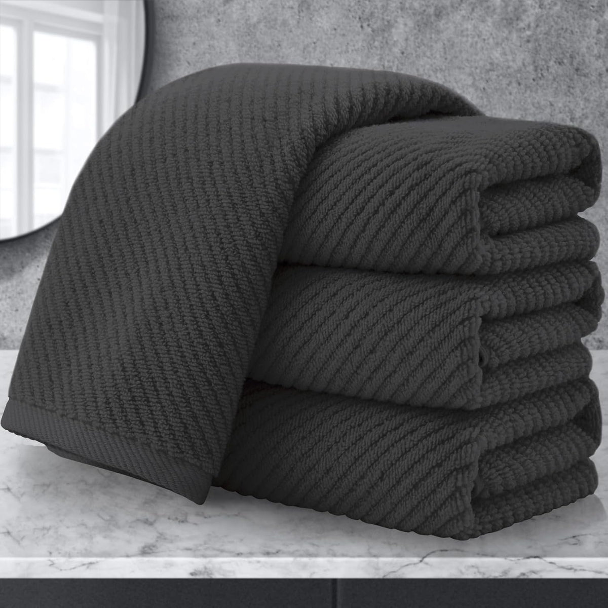 VOOVA & MOVAS Gray Hand Towels for Bathroom, Large 18" x 28" - 100% Cotton | Thick | Quick Dry | Lightweight | Absorbent | Soft, Hand Towels Set of 4, Bathroom Essentials, Dark Grey