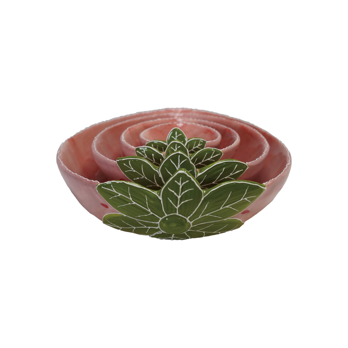 Creative Co-Op Hand-Painted Stoneware Strawberry Shaped Nesting Bowls, Pink and Green