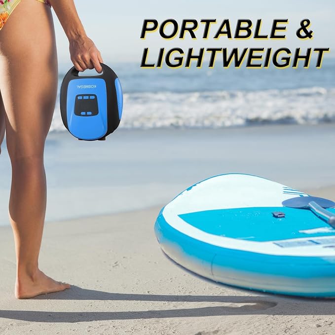 kosmegal Paddle Board Pump Electric Portable, SUP Pump for Paddleboard, 20PSI Air Compressor with Auto-Off, Deflation Function for Inflatables, Kayaks and Boats