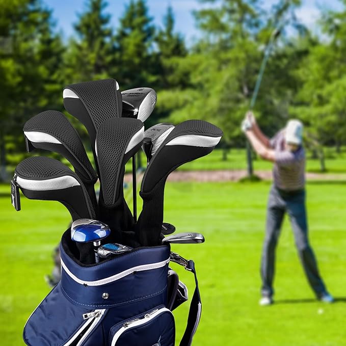 Andux 5pcs/Set Mesh Golf 460cc Driver Fairway Wood Club Head Covers Long Neck with No. Tags