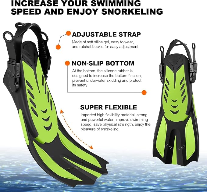 Odoland Snorkel Set, Adults Snorkeling Packages with Dry Top Diving Mask, Adjustable Swim Fins, Mesh Bag, Anti-Fog Anti-Leak Snorkeling Gear for Men Women