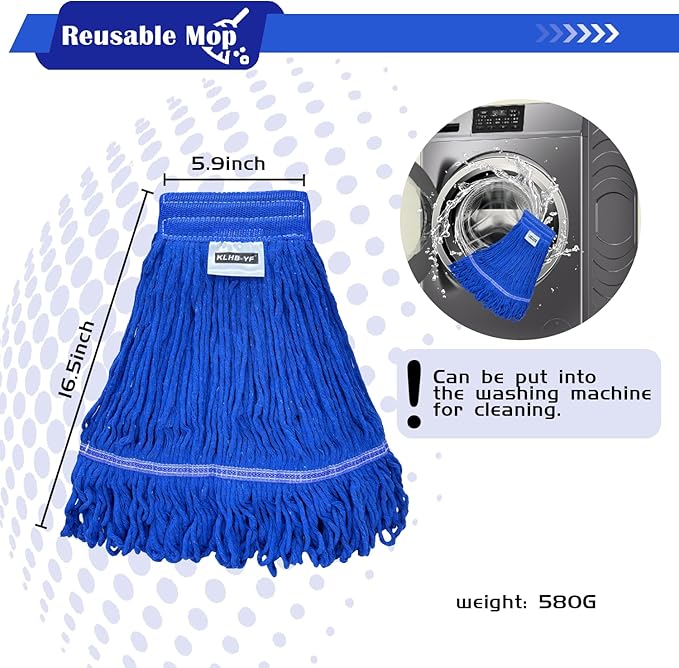 Heavy Duty Wet Industrial Cleaning Mop Head – 21 oz Blue mop Head Replacement Cotton Washable Industrial mop Heads Heavy Duty for Commercial & Home Cleaning(Blue)