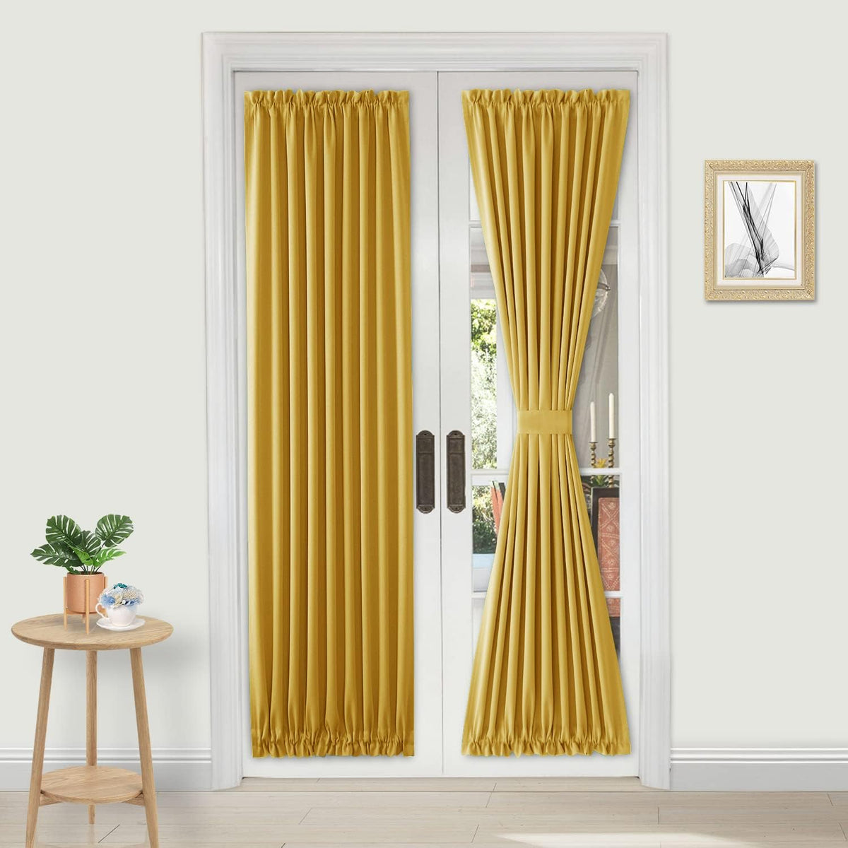 DWCN French Door Curtains â Rod Pocket Thermal Blackout Curtain for Doors with Glass Window, Kitchen and Patio Doors for Privacy, 25 X 72 Inches Long, 1 Curtain Panel with Tieback, Yellow