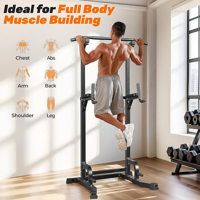 Sportsroyals Power Tower Pull Up Bar Station, 450LBS Stable Pull Up Dip Station for Home Gym Strength Training Equipment | FED Fitness