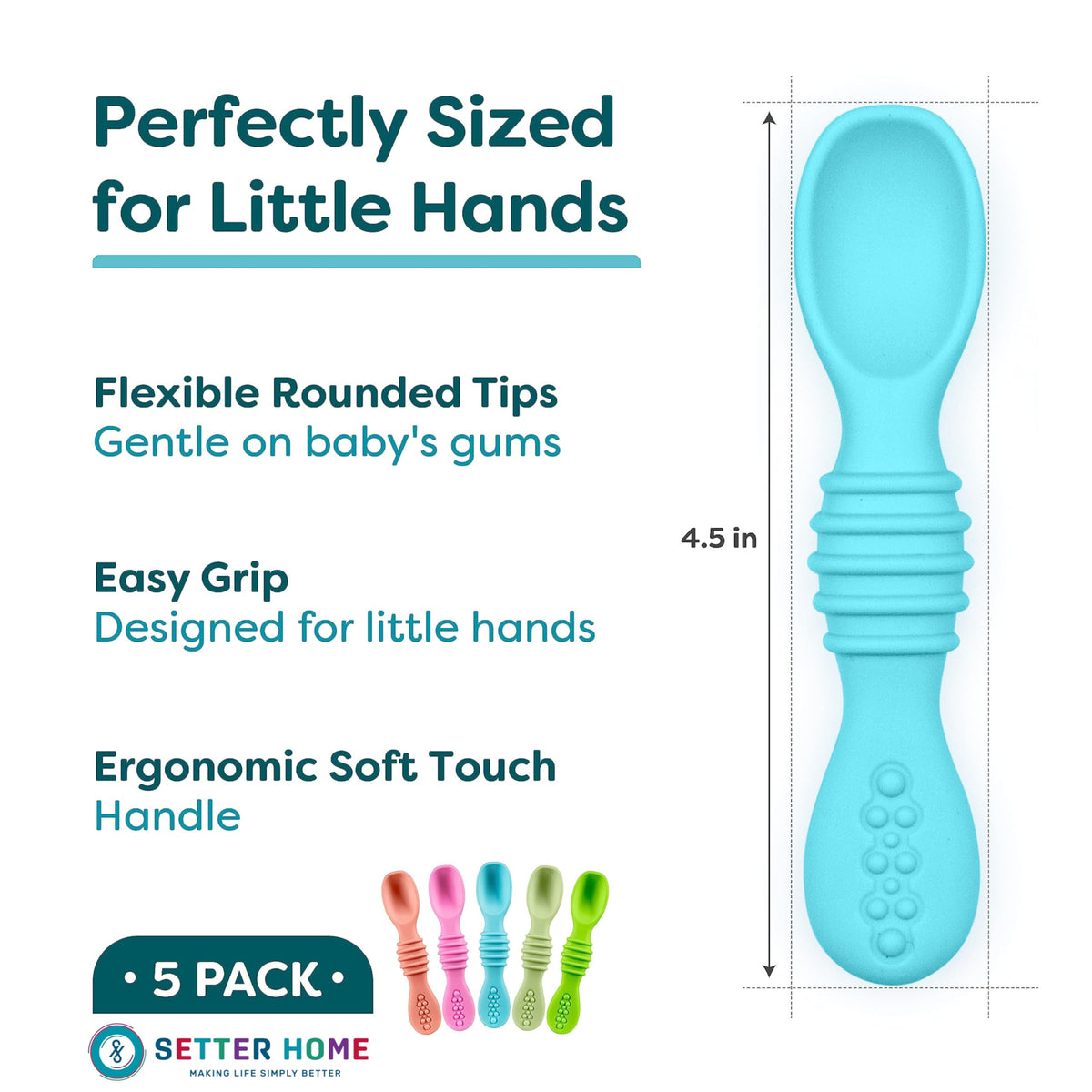 Soft Silicone Baby Spoons, Baby Spoon self Feeding Set for Babies 6-12 Months - Infant Feeding Spoons for Boys & Girls, Safty Tested Spoons, Baby Feeding Essentials, BPA Free, Great Gift