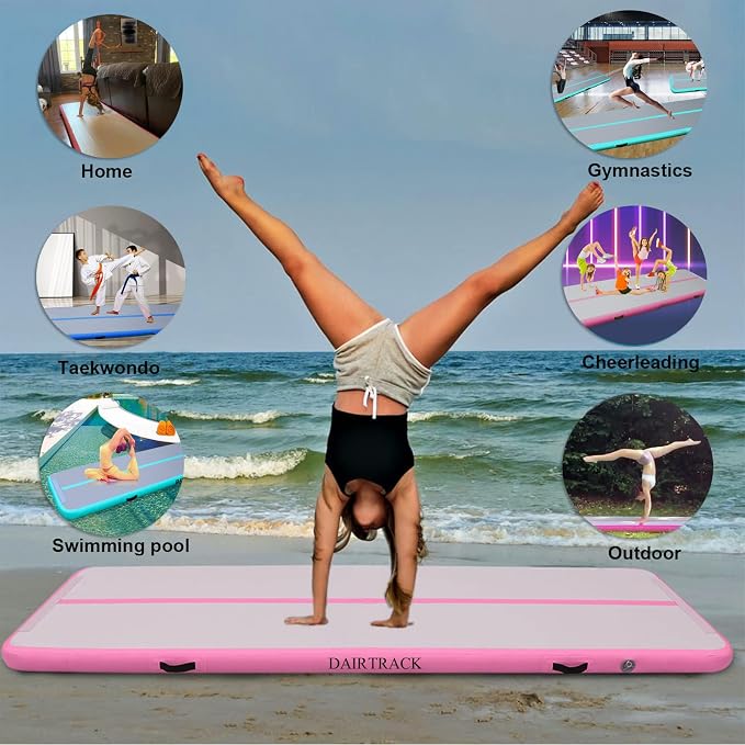 DAIRTRACK Inflatable Gymnastics Air Mat 10ft/13ft/16ft/20ft Tumble Track Tumbling Mats for Home Use/Gym/Training/Cheerleading/Yoga/Water