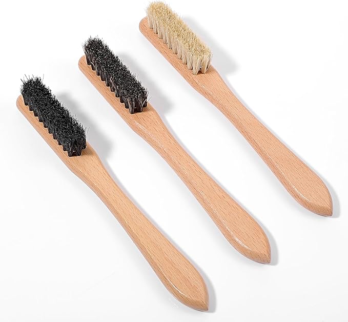 3 Pcs Laundry Stain Brush Wood Laundry Brush for Stains on Clothes Small Remover Brushes with Boar Bristle for Cleaning Small Spaces Home Furniture Fabric Leather Stains