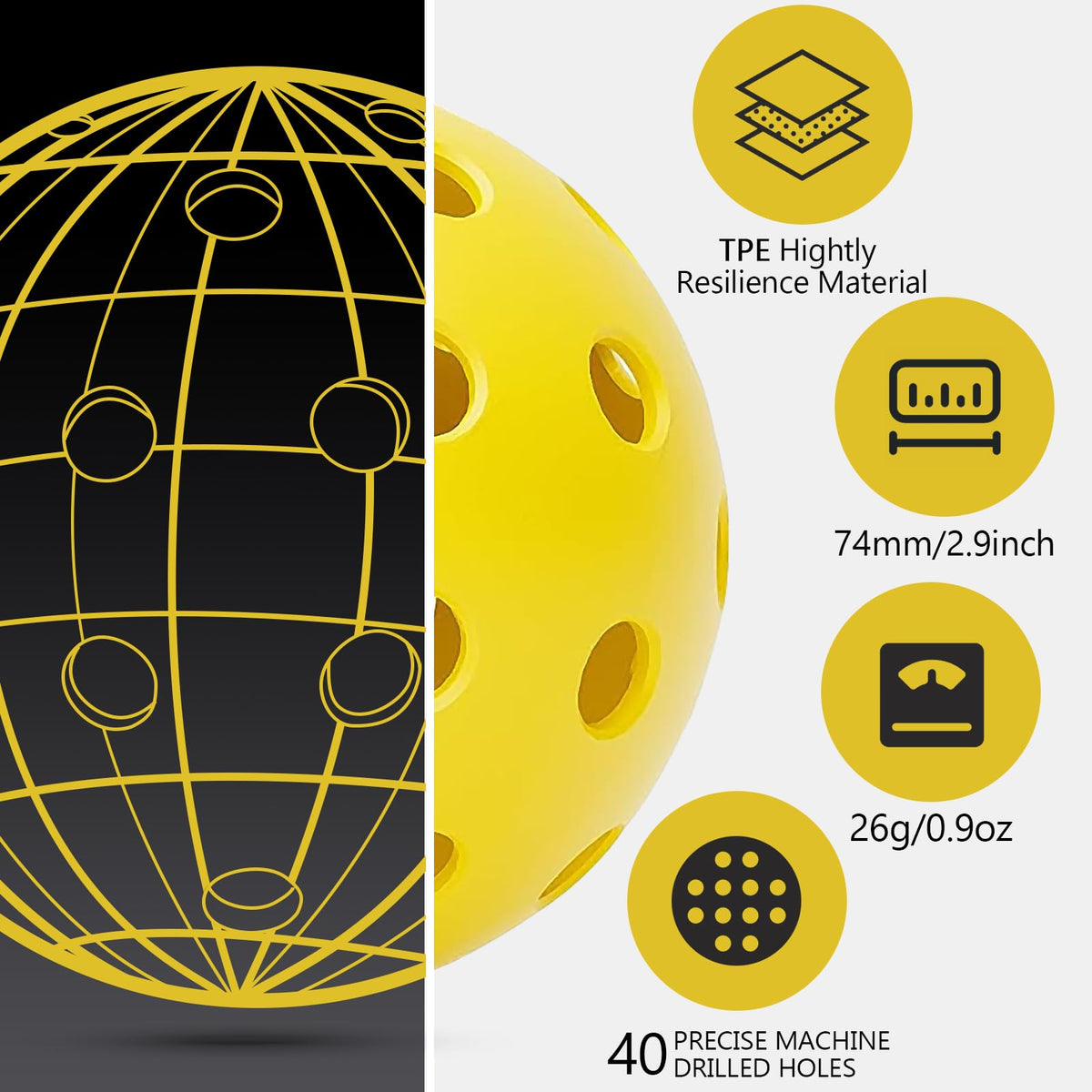 Navona 48 Pack Premium 40-Holes Outdoor Pickleball Balls, Meet USAPA Official Requirement, Perfectly Balanced, High Bounce True Flight, Durable Outdoor Pickleball Set