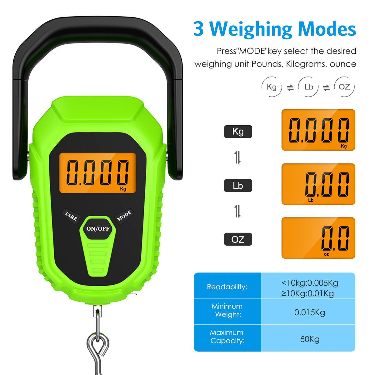 AMIR Digital Fishing Scale, 110lb/50kg Portable Luggage Scale, Electronic Fishing Scale with Lip Gripper, Digital Weight Scale with 38'' Tape Measure, Batteries Included
