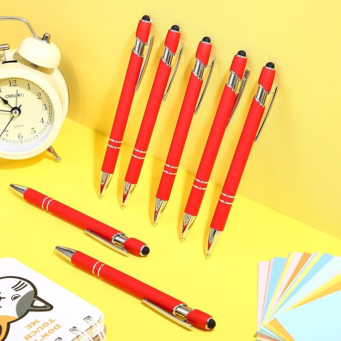 Tenare 12 Pieces 2 in 1 Stylus Metal Ballpoint Pen with Stylus Tip, 1.0 mm Black Ink Ballpoint Pen for Touch Screens(Red)