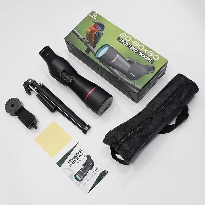 Spotting Scope 20-60x60mm - Waterproof IPX7 Spotter Scope with Phone Adapter and Tripod, Portable for Bird Watching Wildlife observing and Hiking, Black