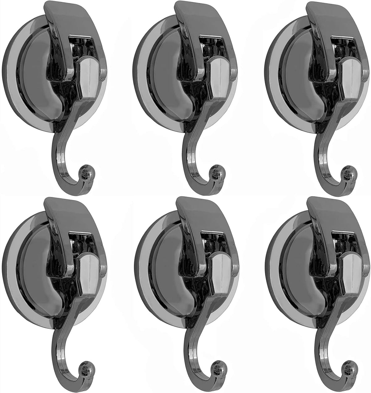 Heavy Duty Suction Cup Hooks for Shower, Bathroom Robe - Vacuum Glass Hooks, Reusable, No Hole Punched, for Garland Decoration (Silver Grey, 6 Pack)