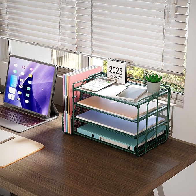 gianotter 4-Tier Paper Organizer With Magazine Holder, Desk Organizers and Accessories, Green Desk Accessories, File Organizer for Office Supplies Storag(Green)