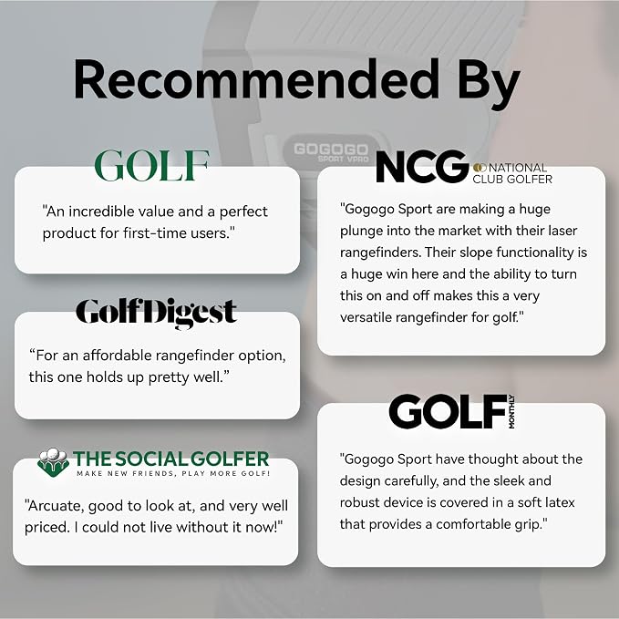 Gogogo Sport Vpro Gen 2 Golf Laser Rangefinder, 1200/2500Y Ranging, Ultra-Clear Optics with 99% Transmission Lens OLED Display, Dual Power Sources,Flaglock/Slope/Magnetic