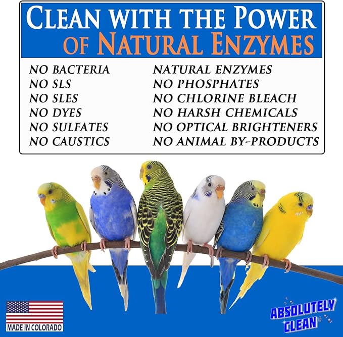 Absolutely Clean Amazing Bird Cage Cleaner and Deodorizer - Just Spray/Wipe - Safely & Easily Removes Bird Messes Quickly and Easily - Made in the US - Fragrance Free (32oz 2pack)