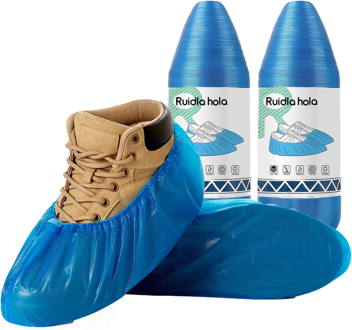 Shoe Covers Disposable â 140 Pack (70 Pairs), Roll-Pack CPE Boot Covers, Waterproof, Stretchable, Fits Up to Menâs 10 / Womenâs 12, Ideal for Indoor & Outdoor Use, Easy Storage â Blue