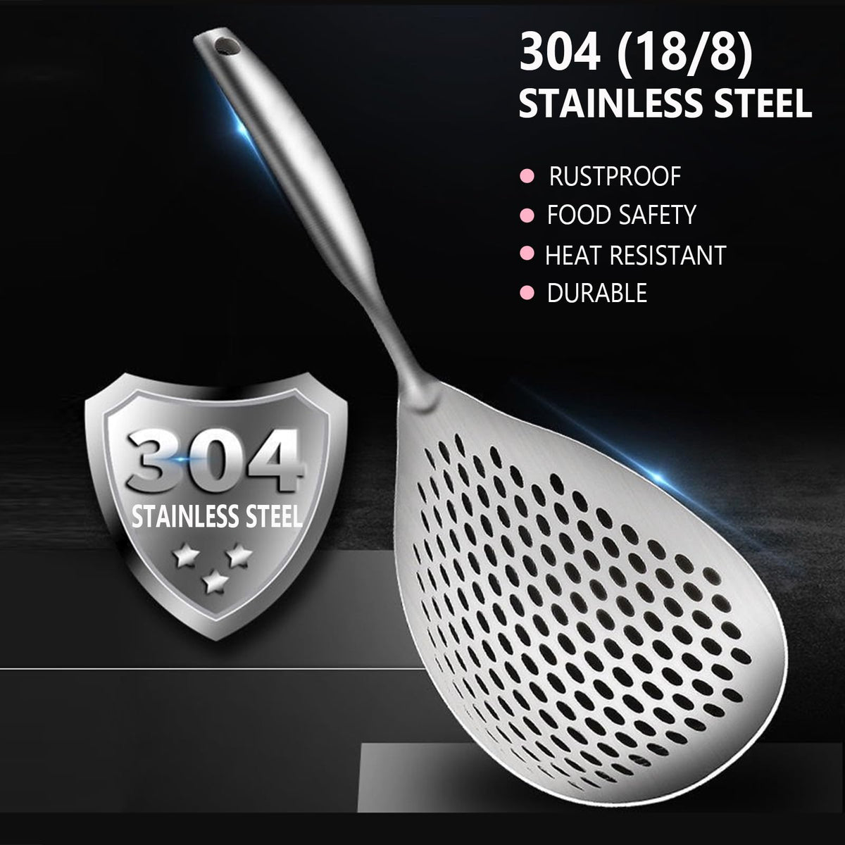 KAYCROWN Skimmer Slotted Spoon, 2 Pack Stainless Steel Pasta Spider Strainer Ladle for Frying and Cooking, Frying Strainer Spoon, Kitchen Cooking Skimmer Colander