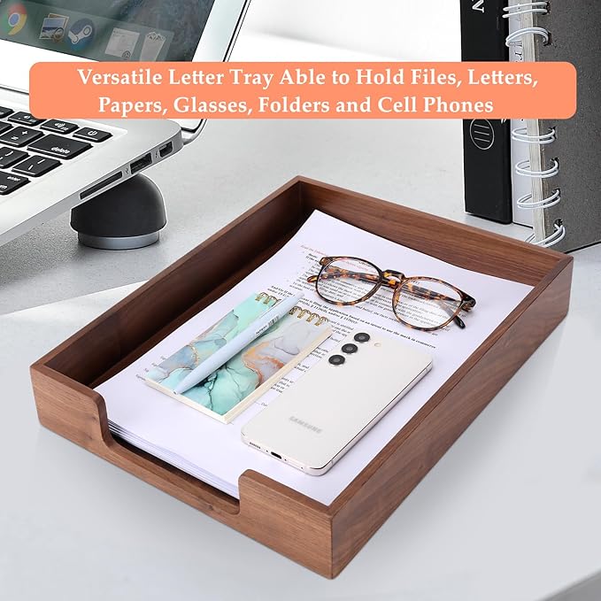 Bamber Wood Letter Tray Wooden Desk Organizer Paper Document File Tray for Office Supplies Collection Folders Notebooks, Black Walnut