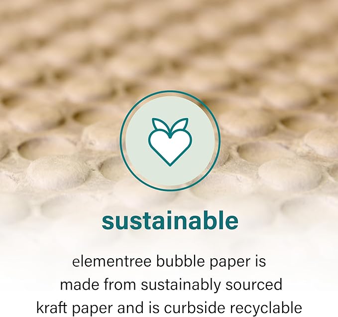Elementree Paper Bubble Wrap Sheets for Packing, Moving, & Shipping - 12" x 12" x 250' - Eco-Friendly Kraft Bubble Paper - Recyclable Cushioning Wrap - Made in the USA (01913)