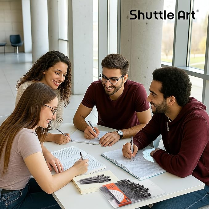 Shuttle Art Black Gel Pens, Ink Glide Series 15 Pack Retractable 0.5mm Fine Point Rollerball Gel Ink Pens Quick Drying Waterproof Smooth Writing with Comfortable Grip for Office School and home