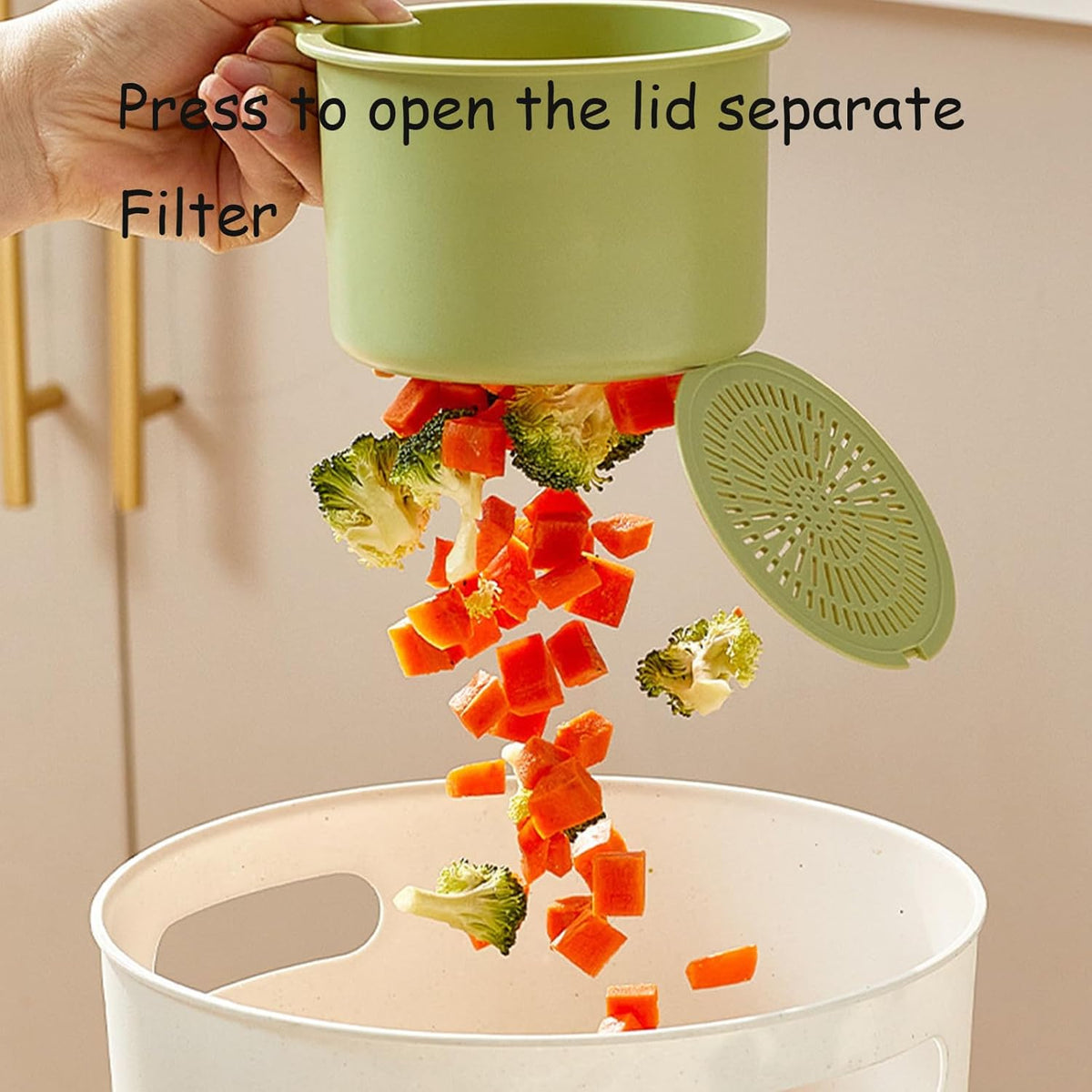 Sink Strainer Basket, Hanging Kitchen Sink Strainer Basket, Press to Dump, Easy Installation, Food Fruit & Vegetable Drainer Rack, Corner Waste Collector (Green)