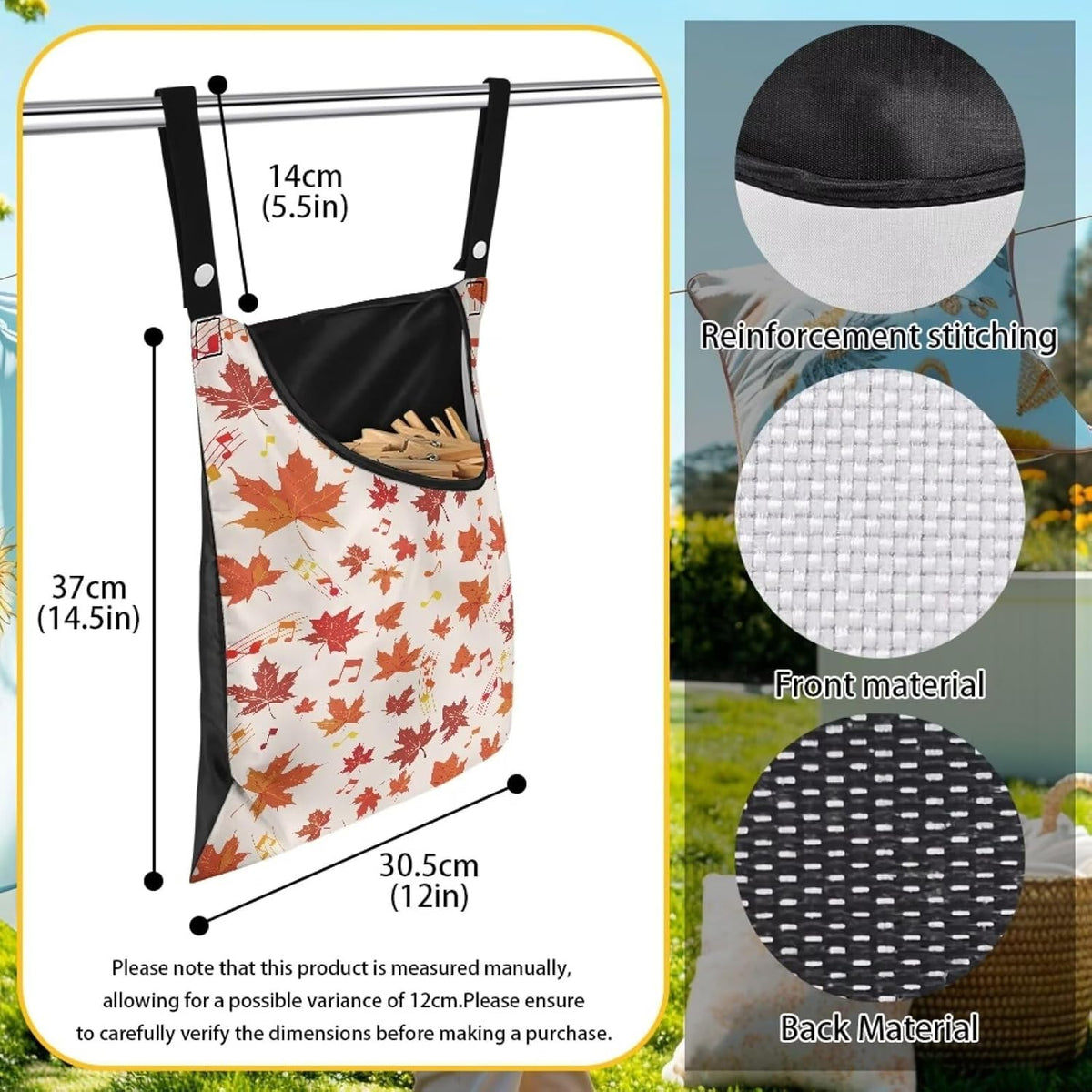 Maple Leaf Clothespin Organizer Bag for Outdoor Portable Clothespin Storage Clothespin Bag with Large Opening Waterproof Laundry Clothespin Bag Clothespin Holder for Clothesline Outdoor