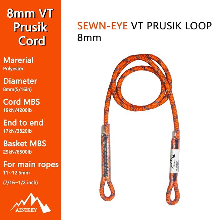 8mm (5/16") Prusik Swen Eye-to-Eye Pre-Sewn 30 inch / 45 inch Climbing Utility Cord Multipurpose for Outdoor Climbing Arborist Mountaineering Rope Orange | 45 inch | Pack of 3