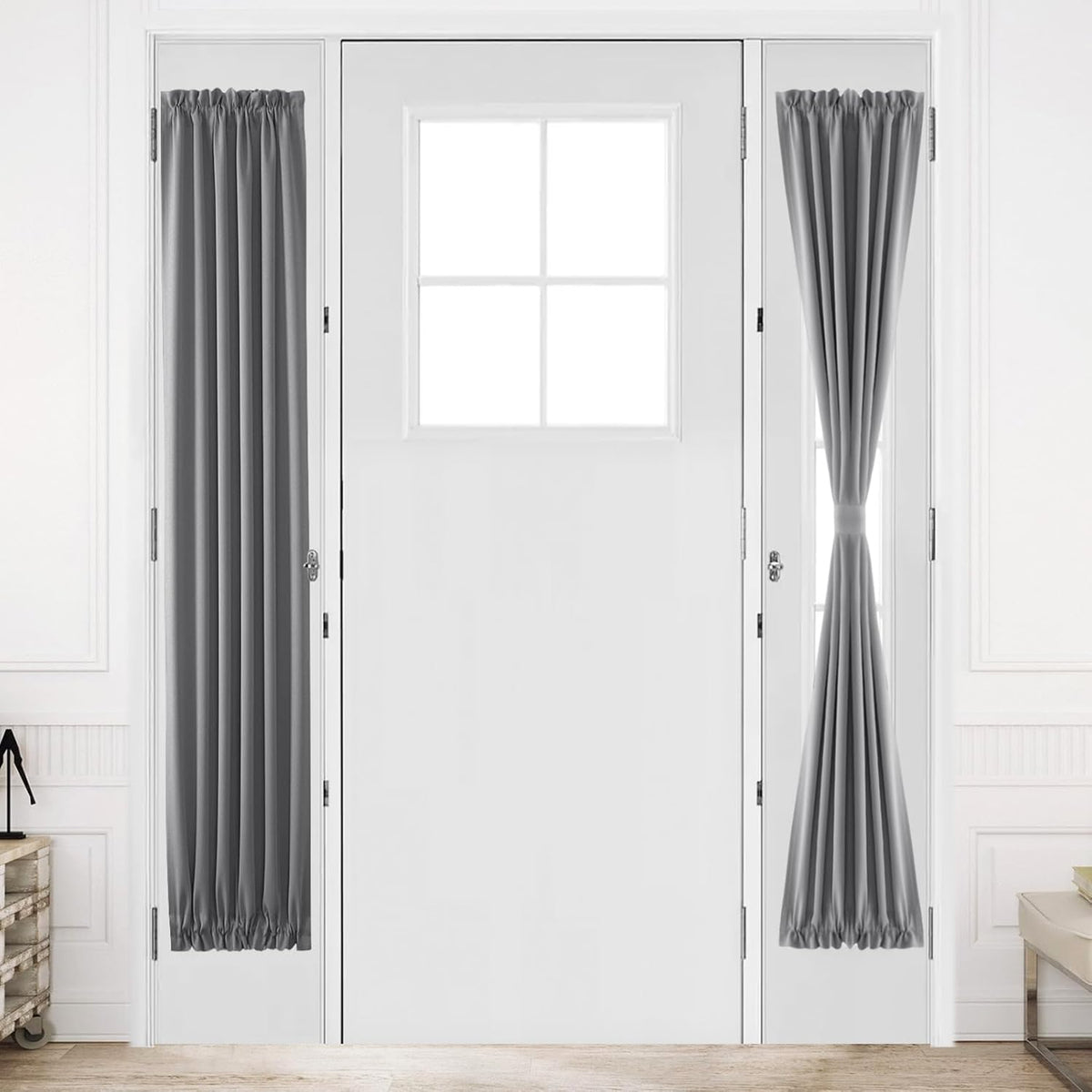 DWCN French Door Curtains â Rod Pocket Thermal Blackout Curtain for Doors with Glass Window, Kitchen and Patio Doors for Privacy, 12 X 72 Inches Long, 1 Curtain Panel with Tieback, Grey
