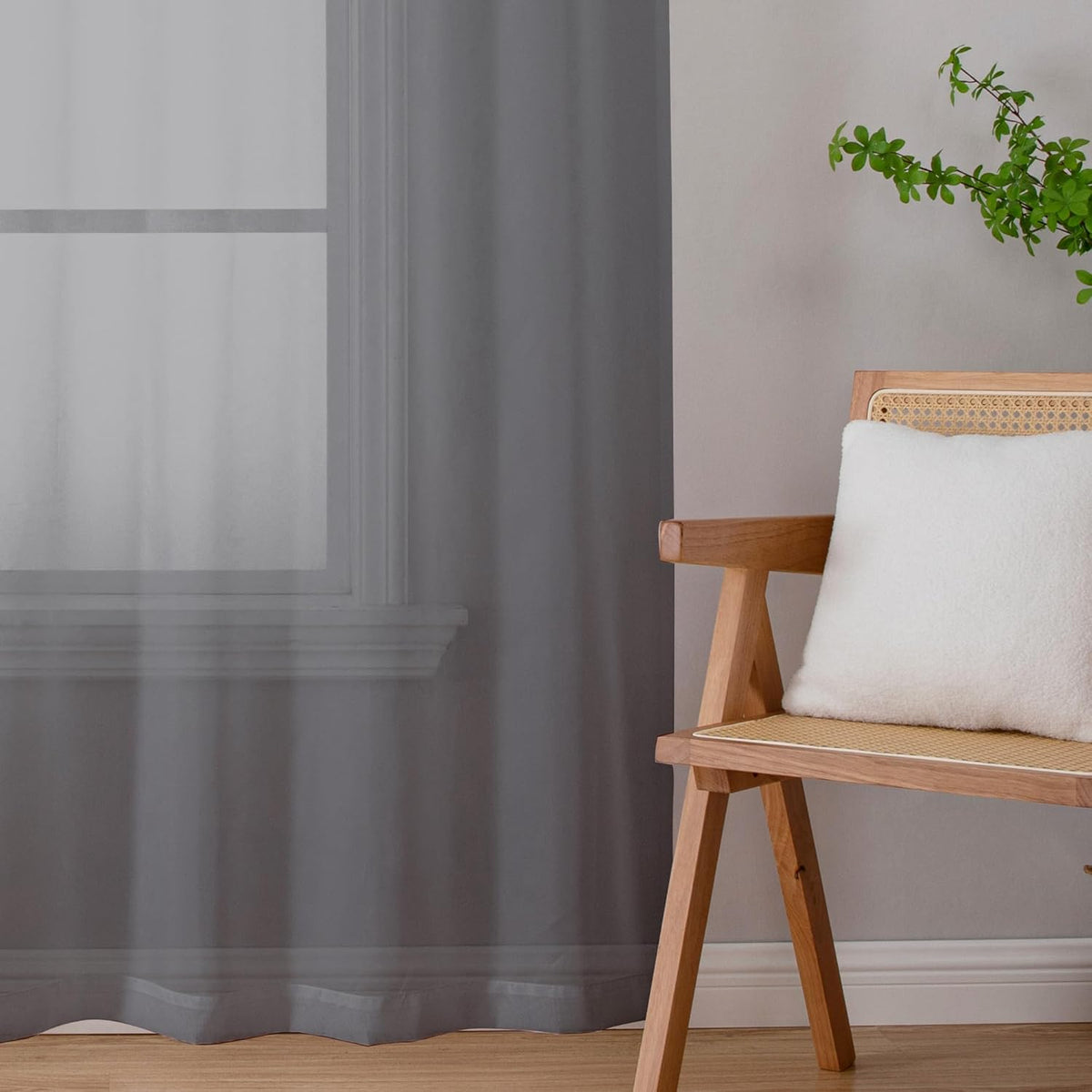 Chyhomenyc Sheer Charcoal Grey Curtains 90 inches Long 2 Panels, Light Filtering Soft Airy Solid Elegant Voile Window Treatment Drapes for Bedroom Living Room Wedding Party Decor, 42 Wx90 L Inches