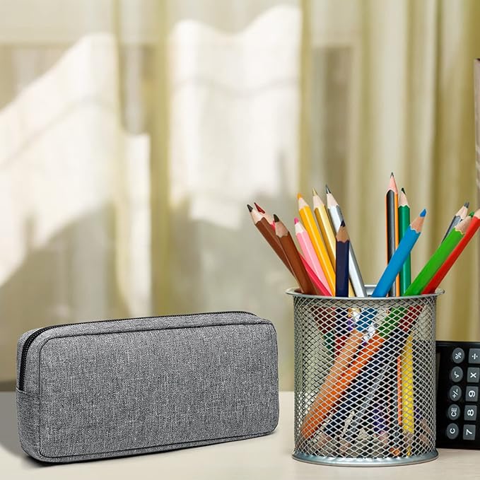 Della Gao Small Pencil Case Large Capacity Pencil Pouch Marker Pen Bag Coin Pouch Office Stationery Organizer (Grey)