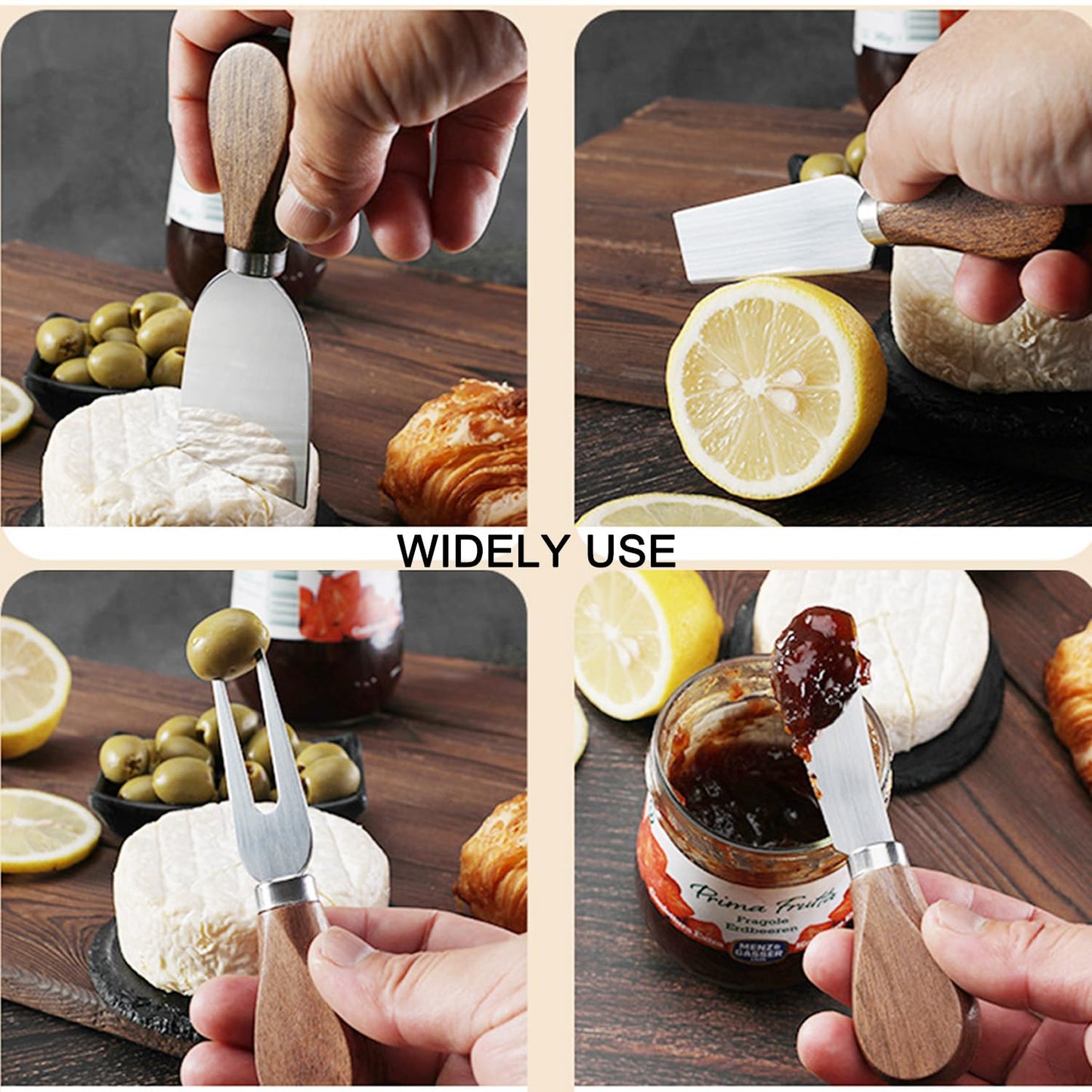 GXIQYL 6 Pieces Cheese Knife, Cheese Knives Cheese Board Charcuterie Knife Set Cheese Tools Spreading Knife, Wooden Handle Stainless Steel Slicer Gift Set