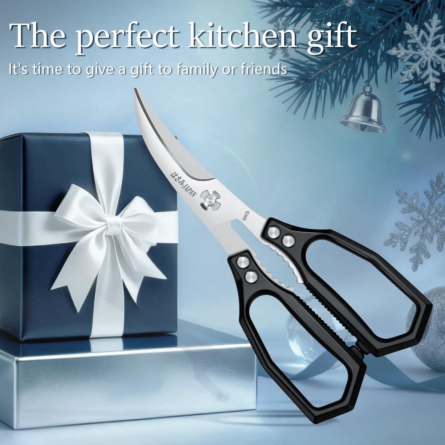 Huusk Black Multi-Purpose Seafood Scissors - Easy to Take Apart for Thorough Cleaning -Sharp Kitchen Shears with Oversized Handles for Less Strain - for Crab, Shrimp,Christmas Gift for Men and Women
