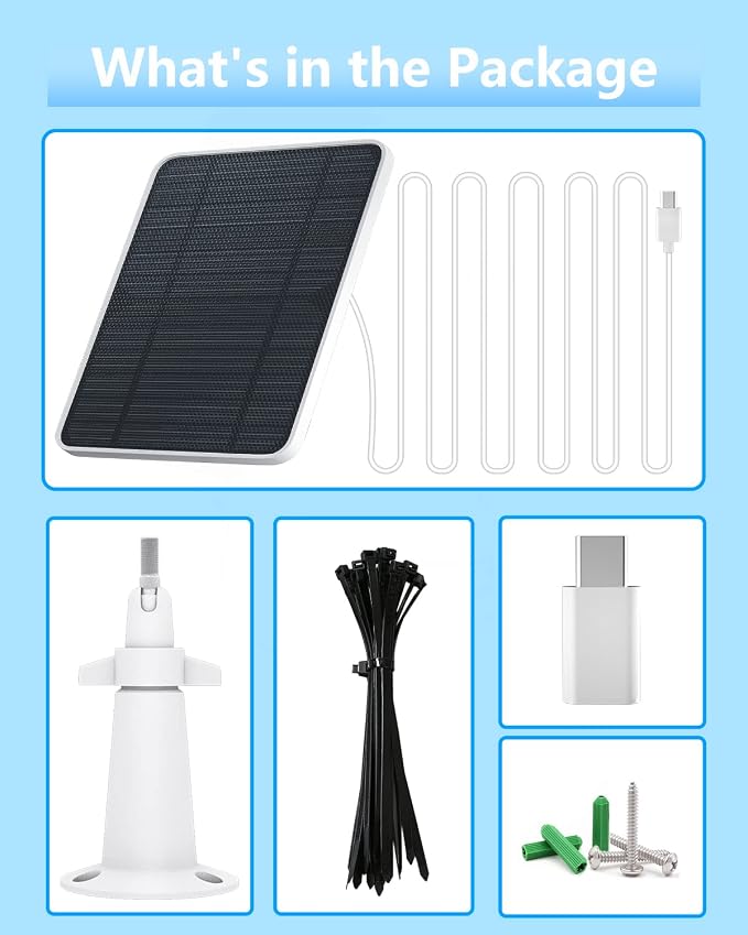 Solar Panel for Security Camera, 5V 4W Solar Panels Charger Compatible with Eufycam 2C/2C Pro/2/2 Pro/E20/E40/E, Micro USB & Type-C Port, IP65 Waterproof, 9.8ft Charging Cable & Wall Mount, 3 Pack