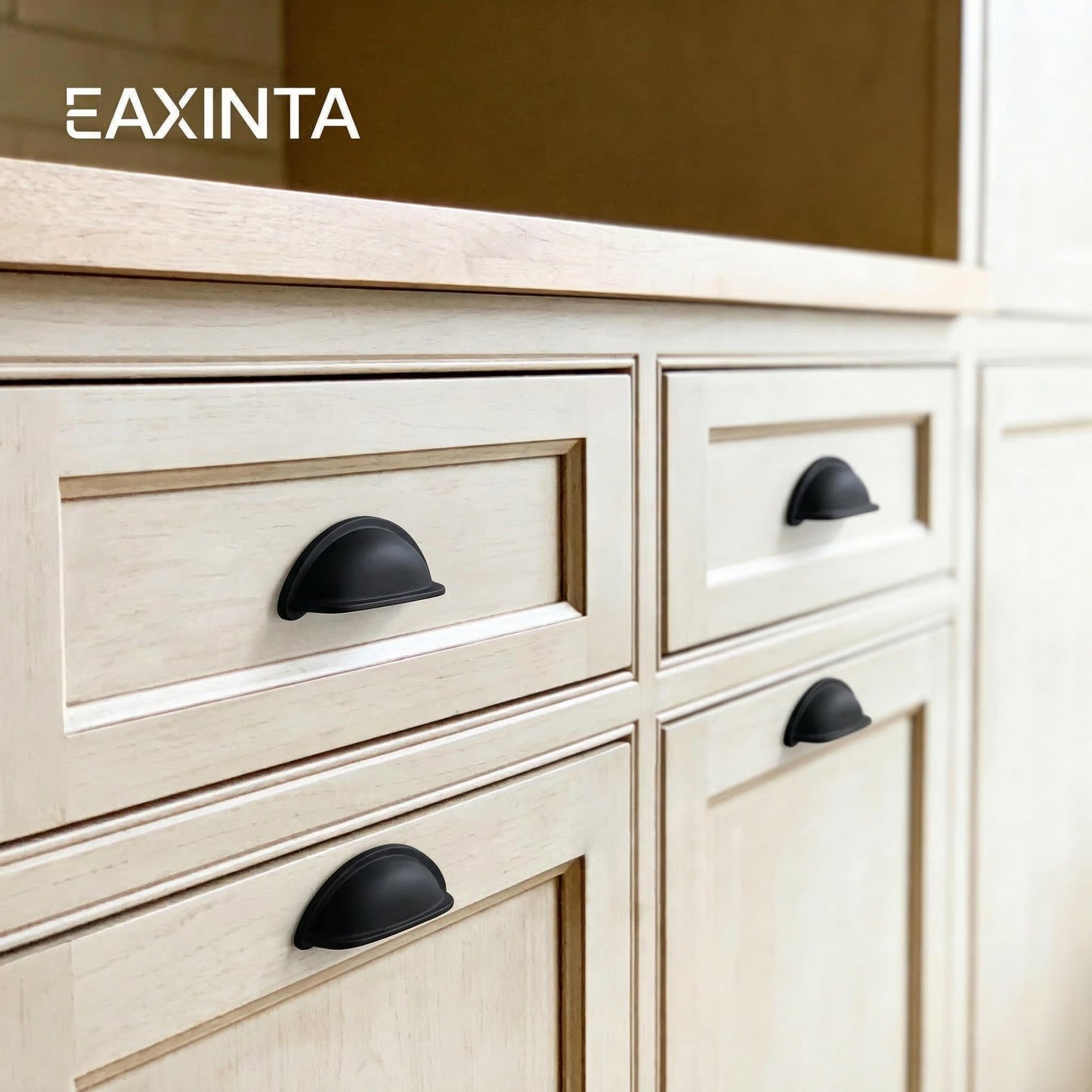 EAXINTA 10 Pack 3" Drawer Pulls Matte Black Cabinet Cup Pulls Kitchen Hardware Cabinet Handles Drawer Handles Knobs 3 inch Hole Center