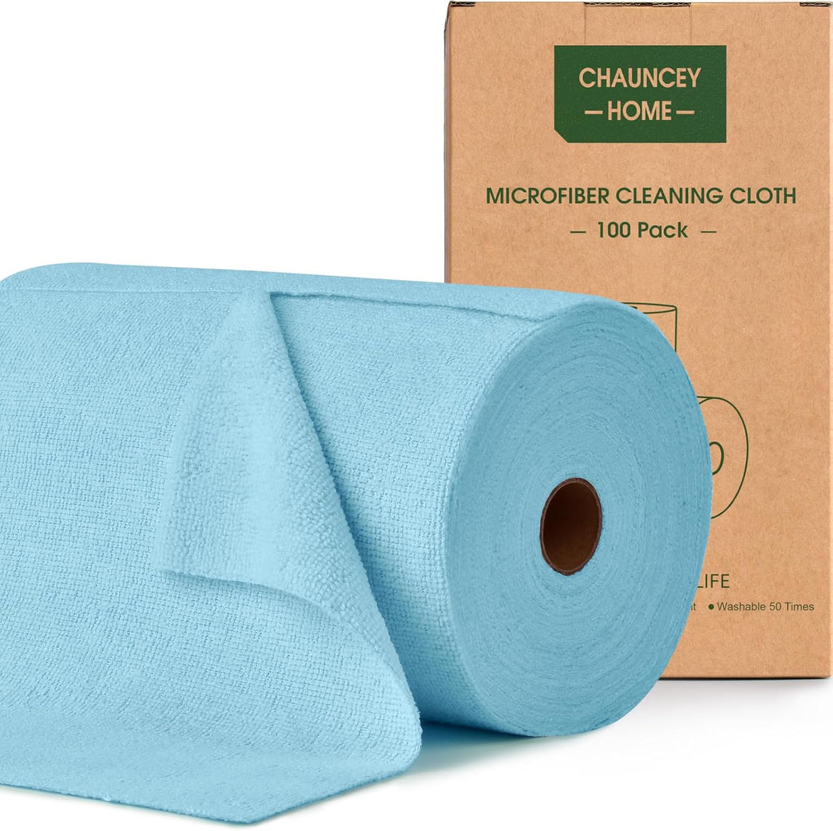 Roll of Microfiber Cleaning Cloth â100 Pack, Tear Away Microfiber Towels, Reusable, Washable, Scratch-Free, Cleaning Supplies,Kitchen Towels for Car, Home, Kitchen, Glass, Dishes(Blue)