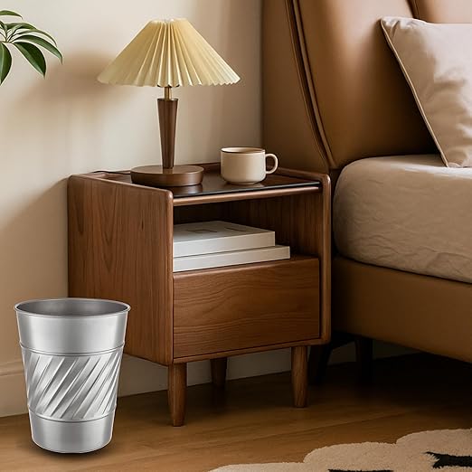 Monarch Abode Pewter Handcrafted Wave Embossed Metal Wastebasket for Home Office, Decorative Waste Basket, Modern Bathroom Garbage Can, Durable & Decorative Trash Bin, Pewter Bathroom Trash Can